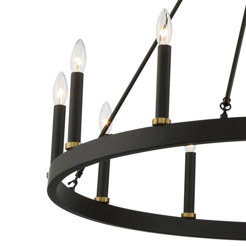 Acroma 12-light 40In Modern Farmhouse Wagon Wheel Chandelier Black/ Gold Candle Lighting - 40'' D
