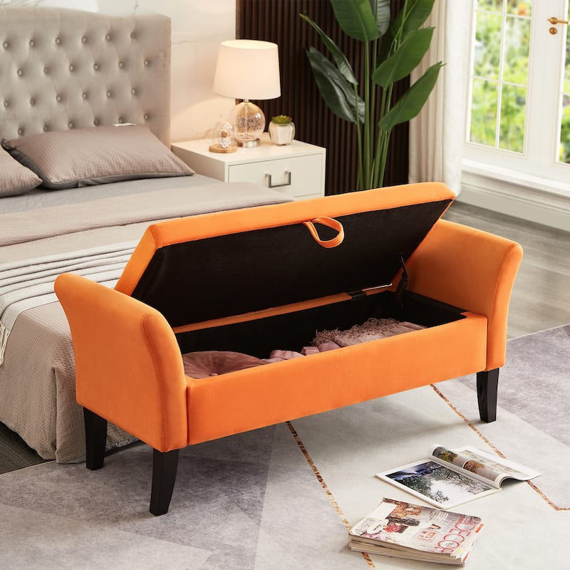 51.5" Velvet Bench with Storage - Orange