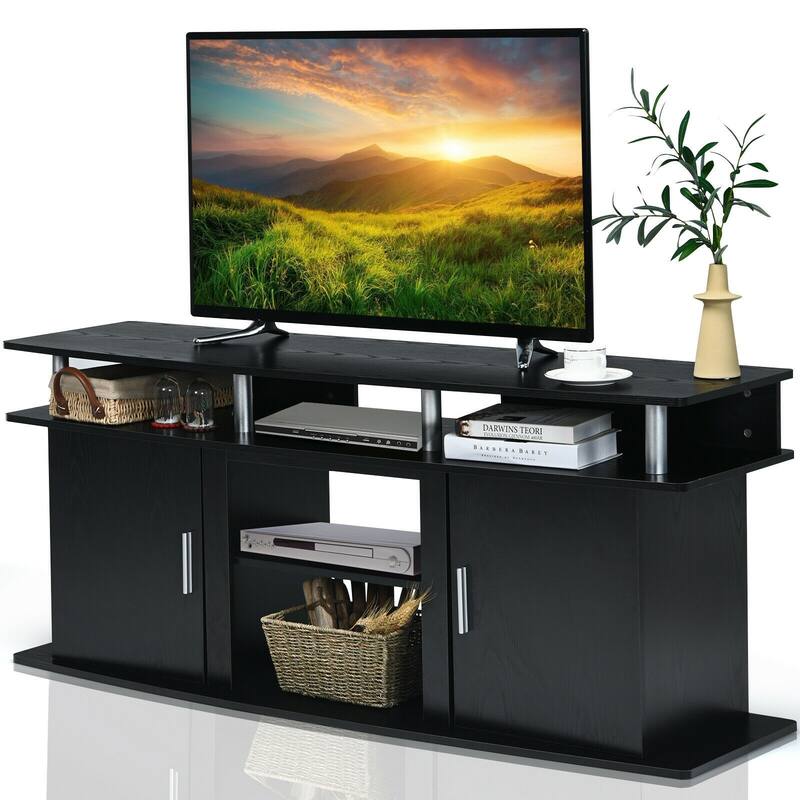 63" TV Entertainment Console Center with 2 Cabinets - 63" x 18" x 26" (L x W x H) - Black