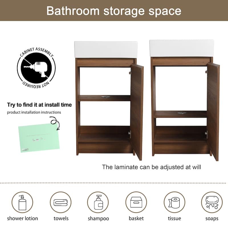 Malwee 18" FreeStanding Bathroom Vanity, Mini Floor Stand Bathroom Vanity with Sink,Soft Close Door and Adjustable shelf