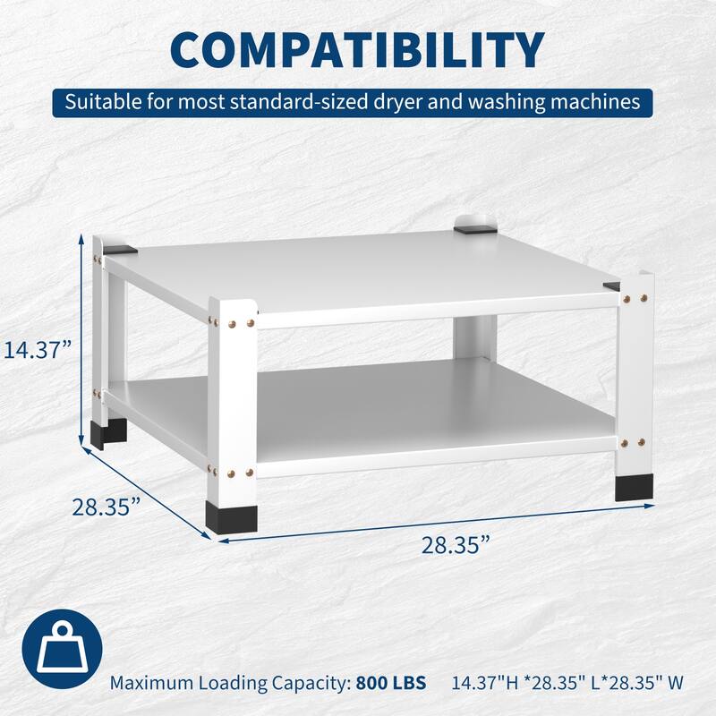 Metal Washing Machine Base Stand, Washer and Dryer Pedestals, Universal Laundry Pedestal 28" L x 28" W x 14" H - white