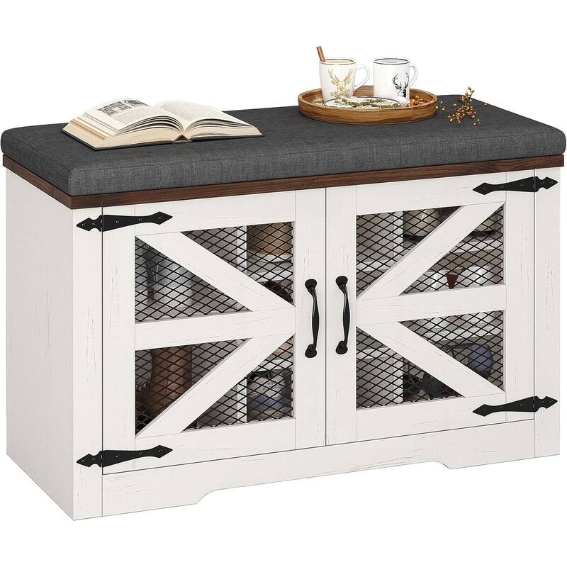 Storage Bench with Cushion Adjustable Shelf Shoe Rack Cabinet