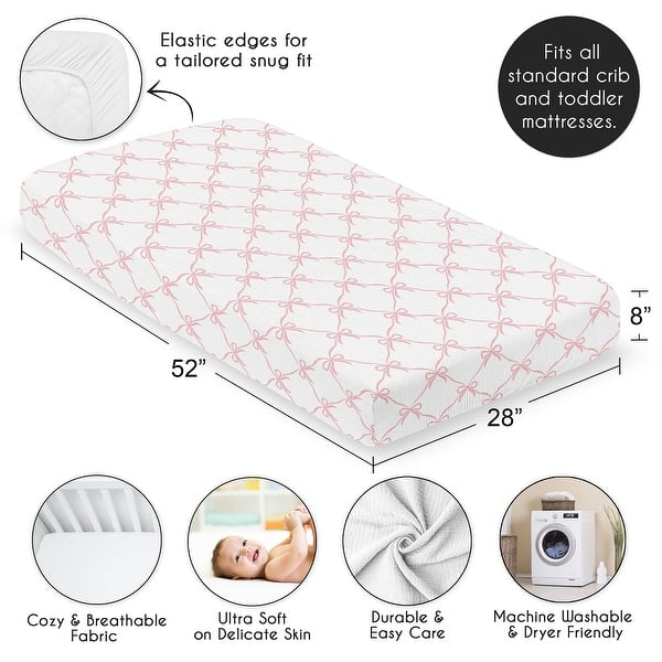 Sweet Jojo Designs Pink Bows Girl Muslin 100% Cotton Fitted Crib Sheet - Bow for the Ballerina Ballet Dancer Princess Collection