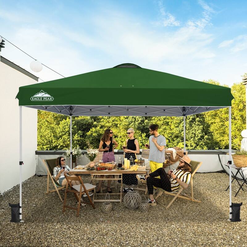 EAGLE PEAK Pop Up Canopy Tent with Wheeled Carry Bag, 8 Stakes, 4 Ropes, 4 Weight Bags, Easy Set Up Tent Canopy, 12x12 ft - Green