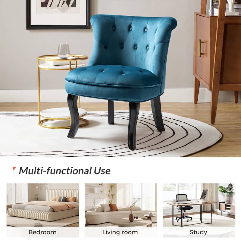 Paolino 25.1" Wide Traditional Velvet Button-tufted Back Stools with Wood Legs by HULALA HOME
