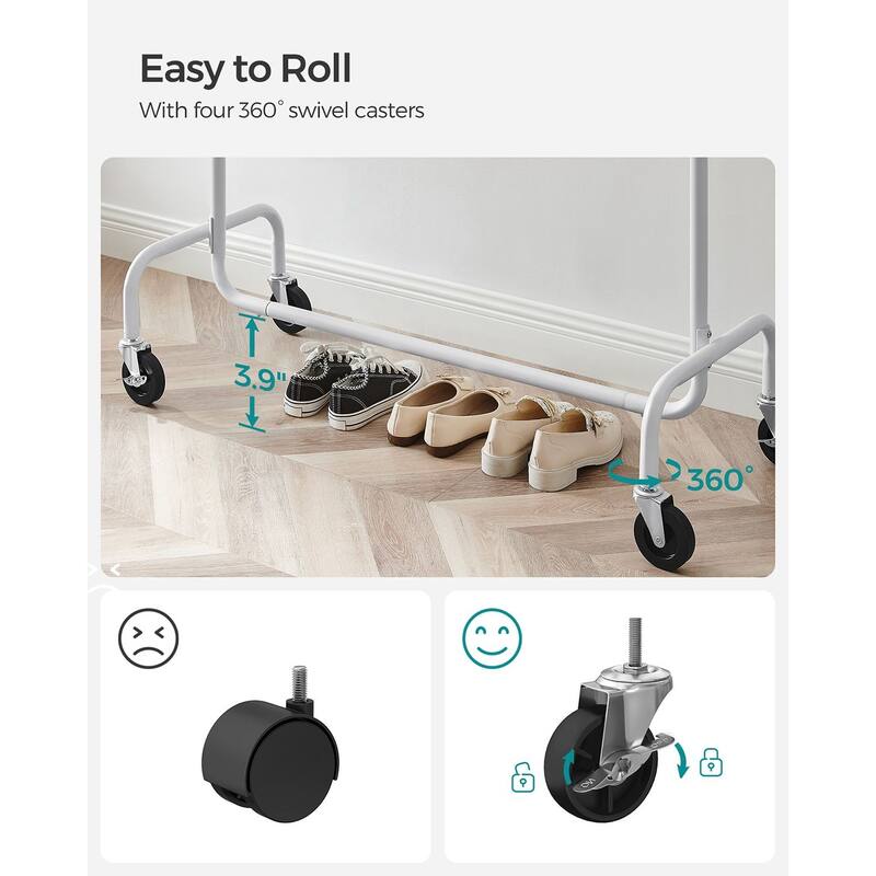 Rolling Clothes Rack with Sturdy Steel Tubes and Extra Load Capacity 2 Lockable Casters - 43.3" x 17.7" x 63"