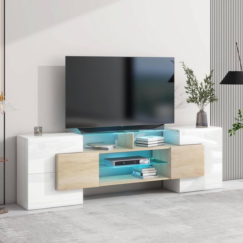 Unique Shape TV Stand with Illuminated Glass Shelves