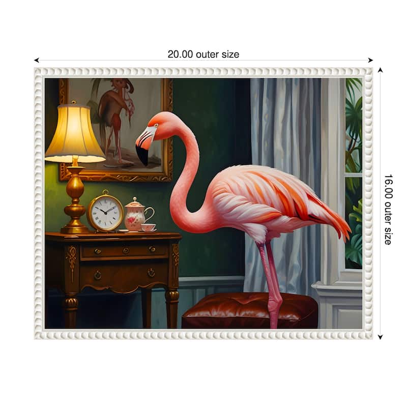 Flamingos Cozy Corner by Kintsugi99 Framed Canvas Wall Art - 20 x 16 in