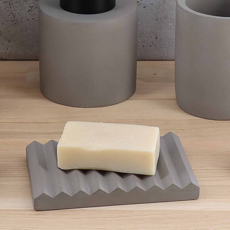 Concrete Cement Hand Soap Dish, Ribbed Drainage Design - 5.2 L x 3.6 W x 0.6 H
