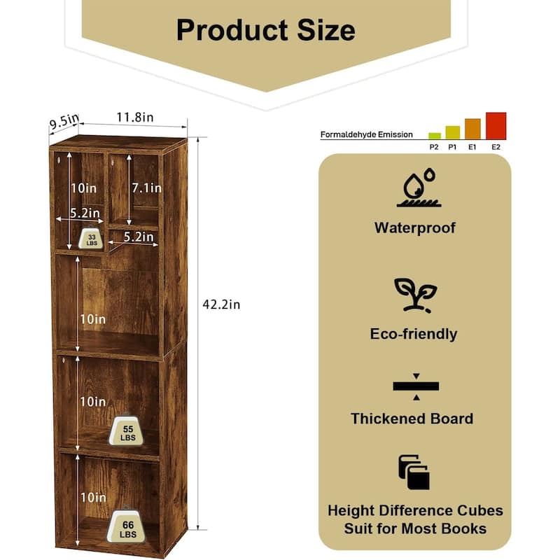 5 Cubes Wood Bookcase 5-Tier Bookshelf Storage Shelf