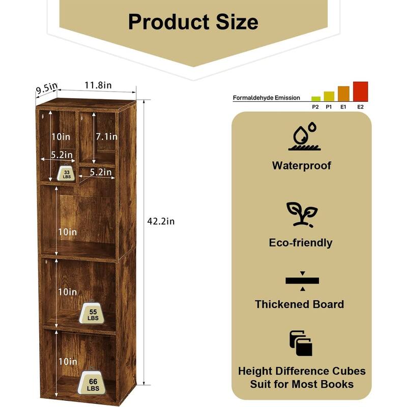 5 Tier Bookshelf, Set of 2 Tall Bookcase Shelf Storage Organizer, Modern Book Shelf for Bedroom, Living Room and Home Office
