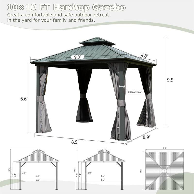 GDFStudio - Madison Outdoor Grove Hardtop Gazebo with Double Roof, Curtains & Netting