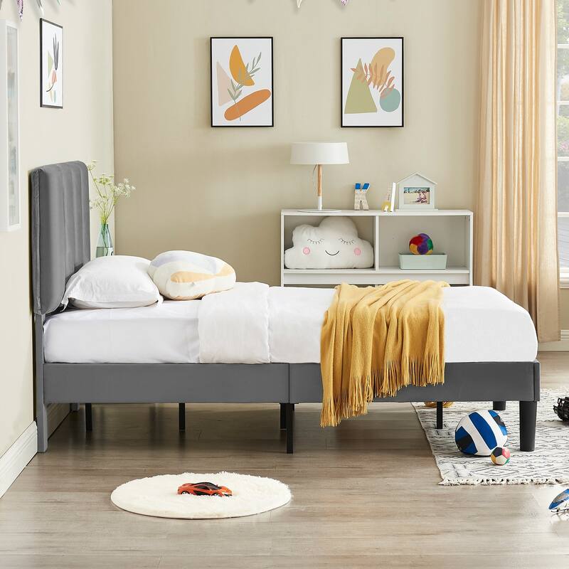 VECELO Tufted Upholstered Platform Bed Frame with Adjustable Height Headboard Twin/Full/Queen Size Beds