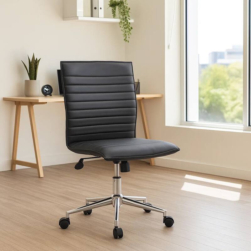 Haily Rolling Armless Commercial Grade Chair with Chrome Base, Black Vinyl