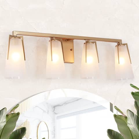 Modern 2/3/4-Lights Gold Bathroom Vanity Lights Dimmable Frosted Glass Wall Sconces