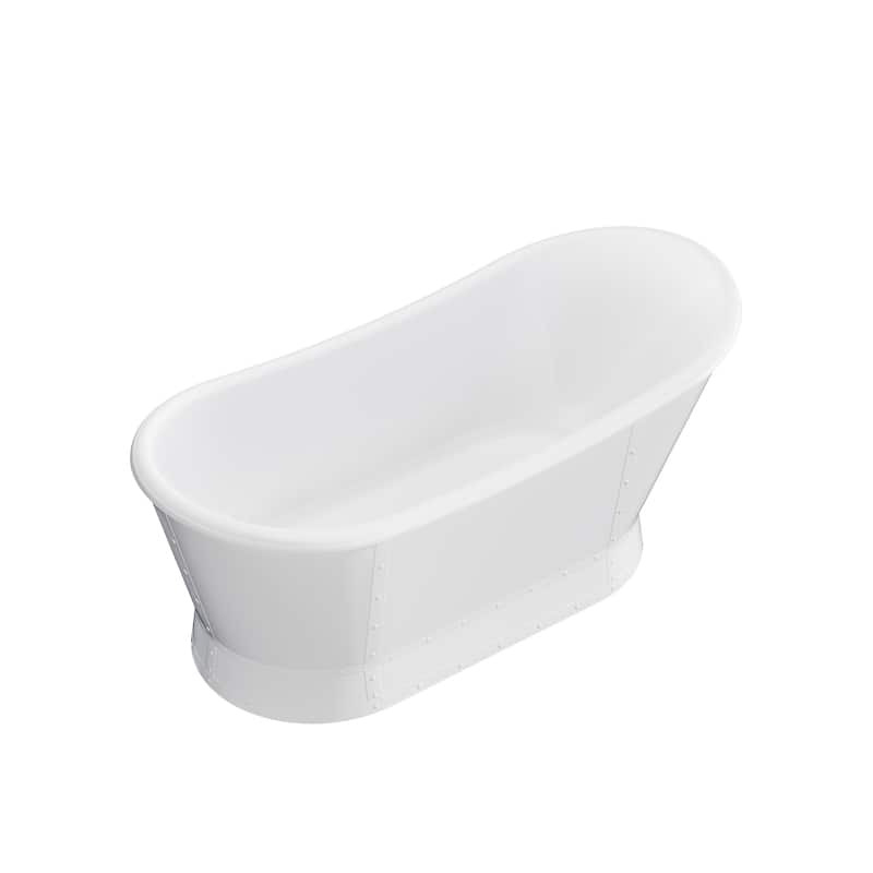 66'' W,69 GALLONS Freestanding Acrylic Soaking Bathtub With Drain And Overflow Holes