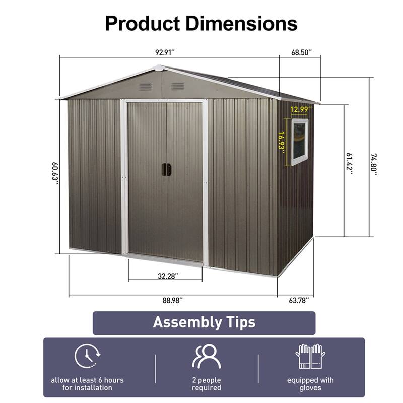 8 FT x 6 FT Outdoor Metal Storage Shed with Window