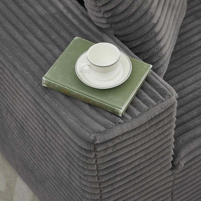 Floor Corduroy Upholstered L-shaped Sectional Sofa with Chaise