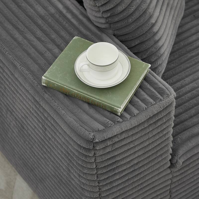 Modular Sectional Sofa with L-Shape Chaise, Oversized Corduroy Upholstered Cloud Sofa, Deep Seat Sofa with 2 Throw Pillows