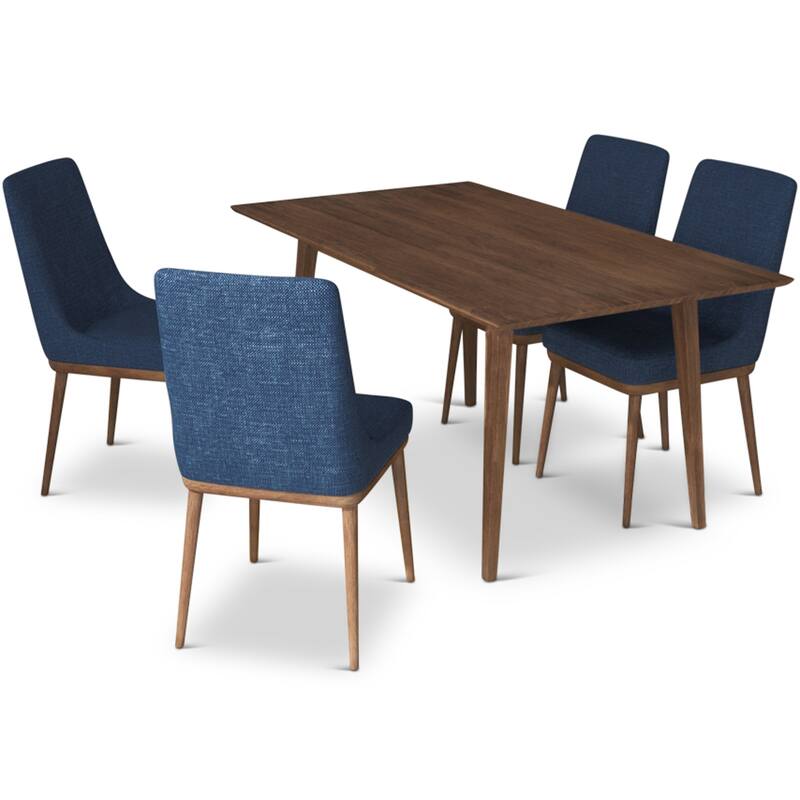 Andrea 5-Piece Mid-Century Dining Set with 4 Velvet Dining Chairs in Blue
