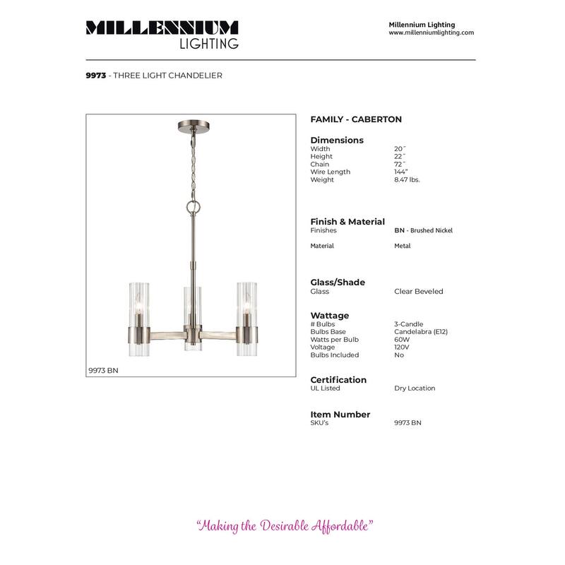 Millennium Lighting Caberton Chandelier Light Fixture in Brushed Nickel