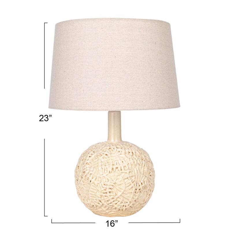 Handmade Textured Stoneware Table Lamp with Fabric Shade - 16.0"L x 16.0"W x 23.0"H