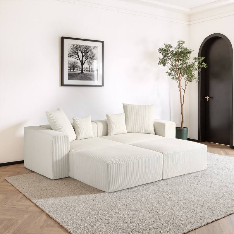 81"W No Assembly Corduroy Modular Sectional Sofa with Ottoman