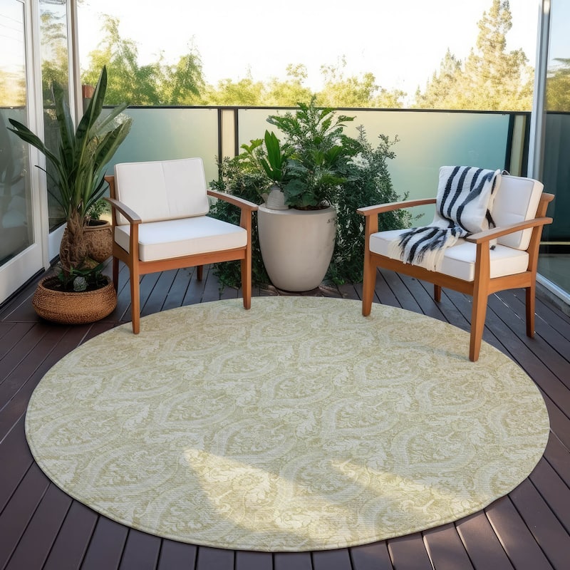 Machine Washable Indoor/ Outdoor Damask Chantille Rug
