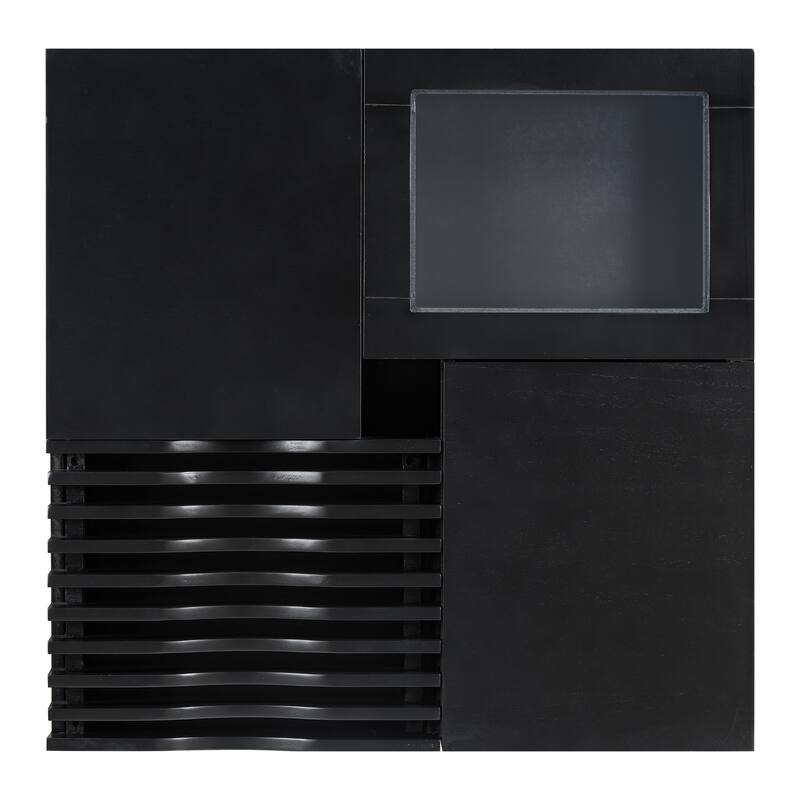 Mid-Century Modern Coffee Table Square Coffee Table with 3 Drawers and Tempered Glass Viewing Window, for Living Room