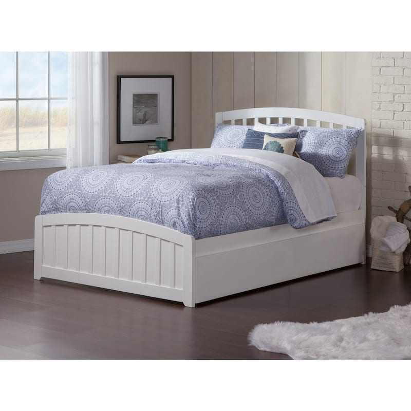 Neo-Classical Platform Bed with Footboard & Twin XL Trundle - White