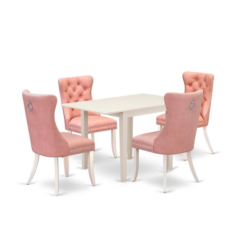 5-Piece Linen White Finish Solid Wood Top - Rectangular Upholstered Dining Room Set (Seats-4)