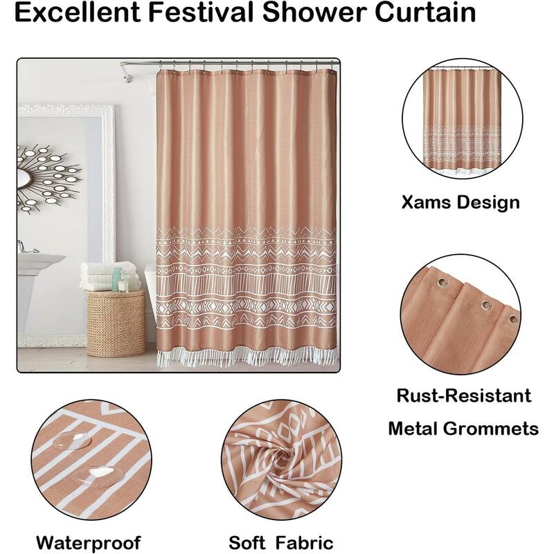 Brown Shower Curtains for Bathroom, Farmhouse Tassel Curtain Set