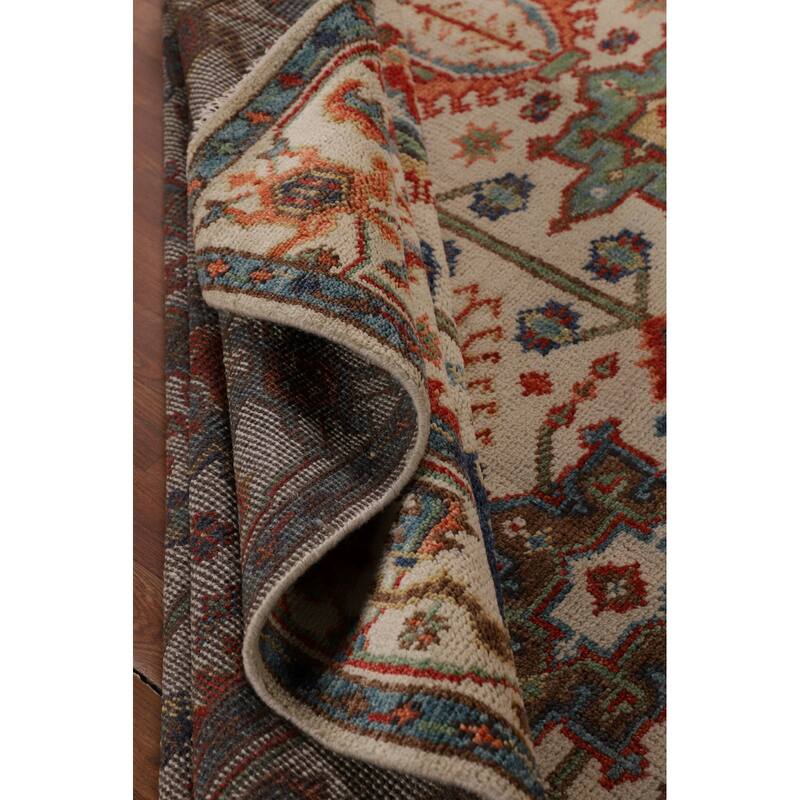 Oushak Indian Area Rug Hand-Knotted Oriental Beige Wool Carpet - 7'11"x 10'2"