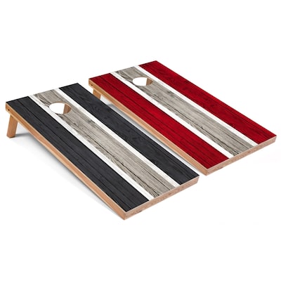 Dark Grey and Red Striped Cornhole Boards with Case & Lights