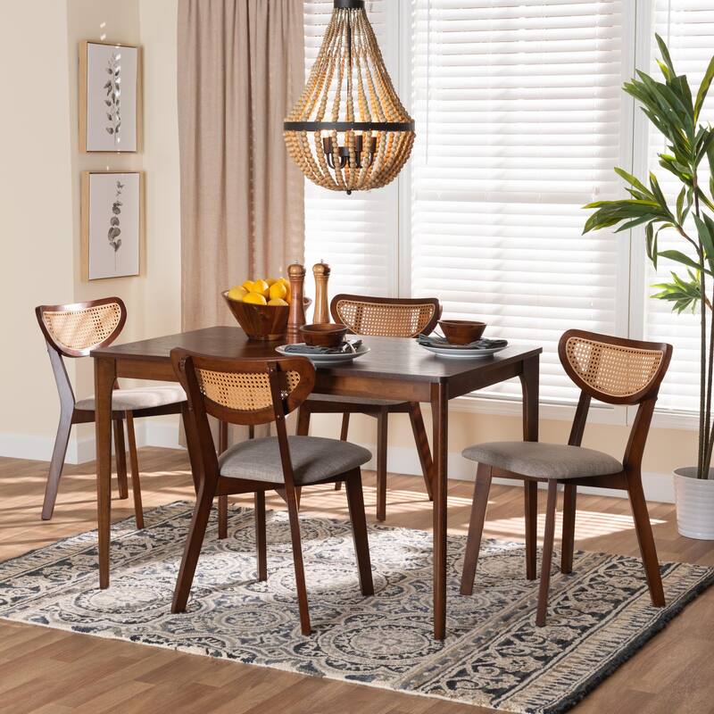 Dannell Mid-Century Modern Fabric and Wood Dining Set