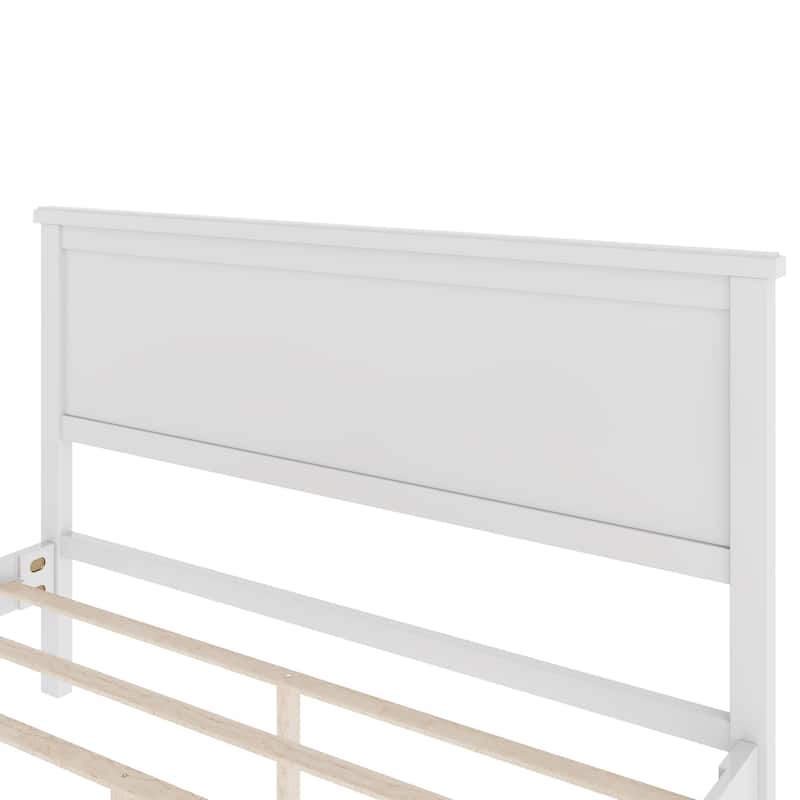 Wood Platform Bed Frame with Headboard, Wooden Panel Bed with Wood Slat Support and Under Bed Storage, No Box Spring Needed