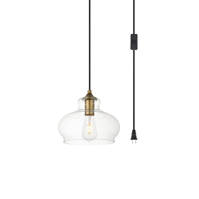 Destiny 1-Light Plug in Pendant with Clear Shade - Black - 9.4" Diameter