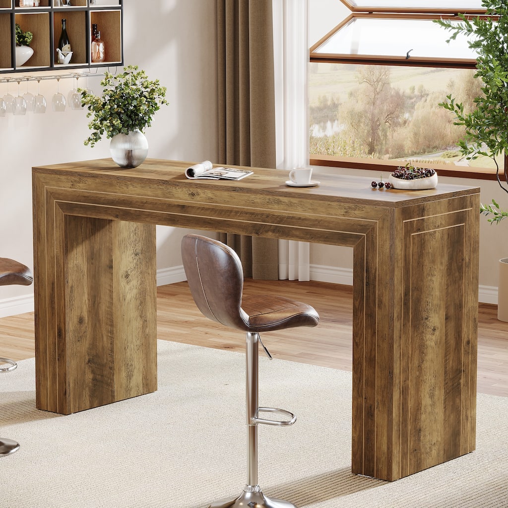 63-Inch Counter Height Bar Table, Home Bar Height Pub Table - Brown
