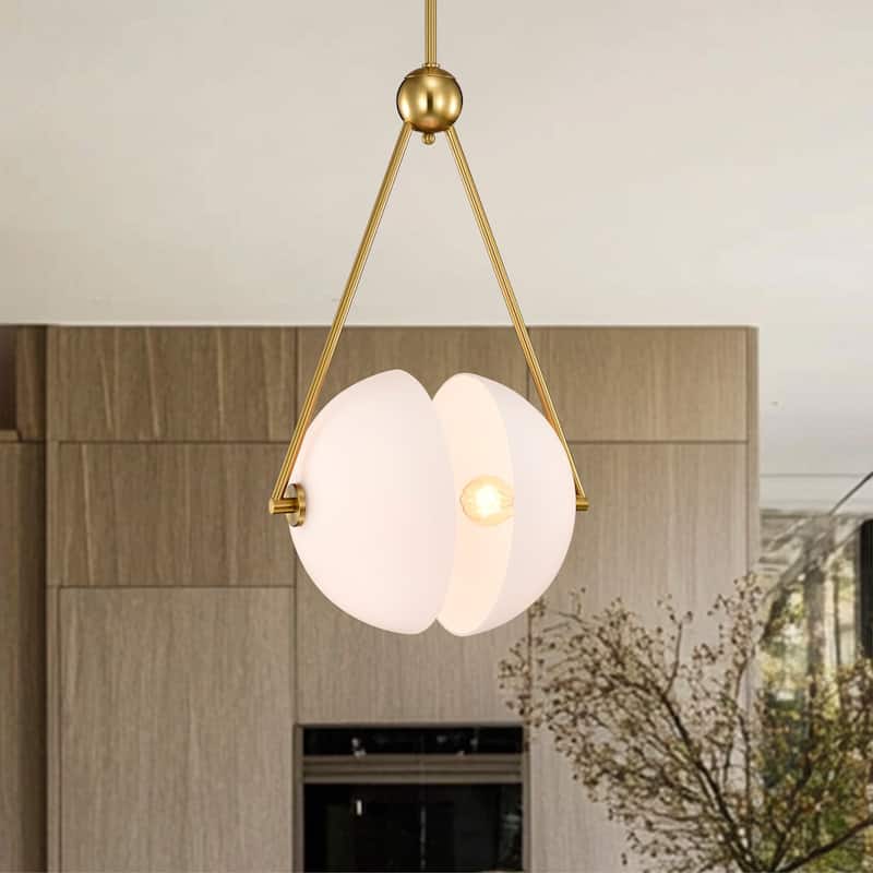 Gethra Split Sphere Brass and Frosted Glass Pendant Ceiling Lamp 2-Light Down Rod