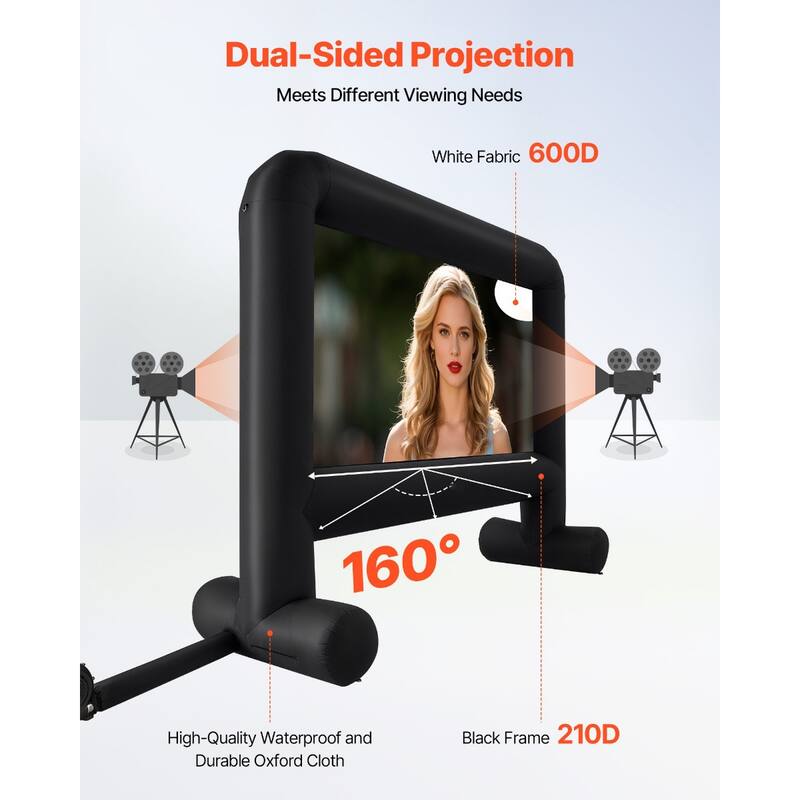Wrinkle-Free 600D Fabric, Silent Blower Quick Setup Portable Backyard Projection Screen for Camping Parties & Home Theater