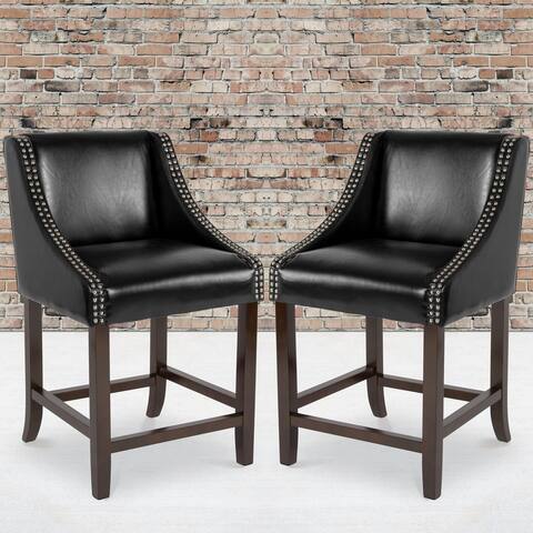 Black Bonded Leather Upholstered Counter Height Dining Stools with Nailhead Trim