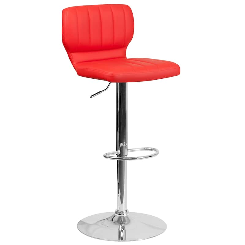 Vinyl Adjustable Barstool with Vertical Stitch Back (Set of 2)