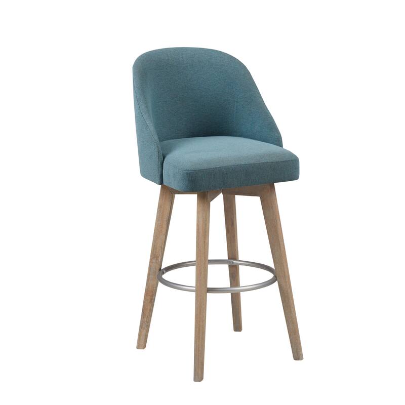 Madison Park Pearce Swivel Upholstered Counter Stool with Solid Wood Legs & Metal Footrest
