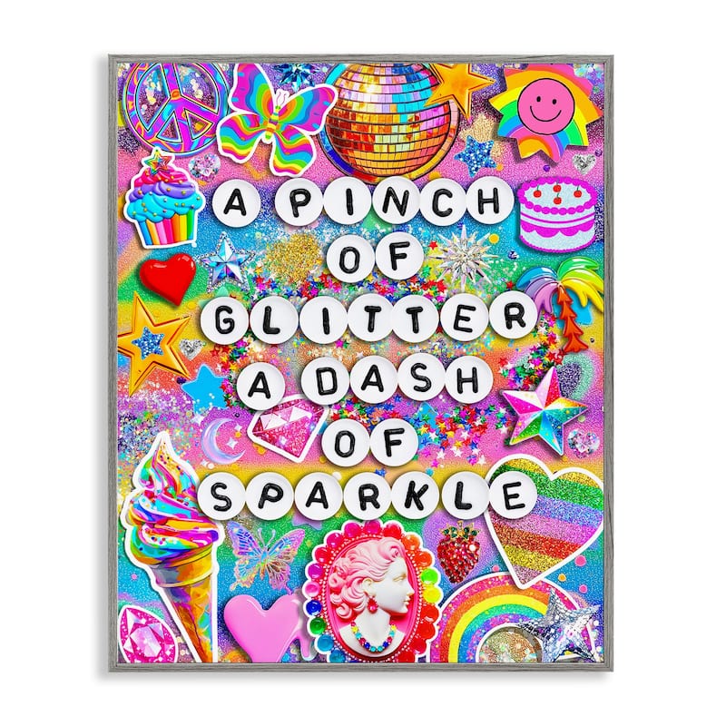 Stupell Pinch Of Glitter & Sparkle Framed Giclee Art Design By Jess Stempel - 24 x 30 - Grey