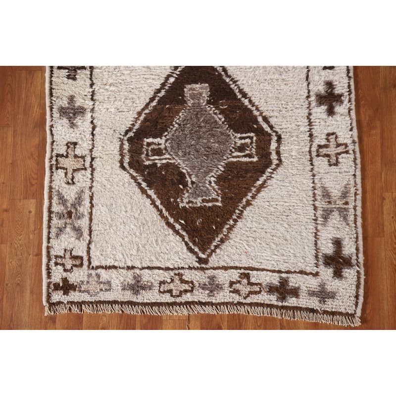 Natural Dye Beige Anatolian Turkish Runner Rug Handmade Wool Carpet - 3'6"x 10'11"