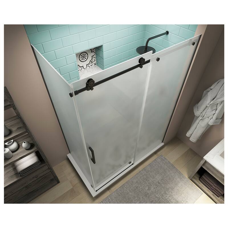 Coraline XL 56-60 in. x 30 in. x 80 in. Frameless Corner Sliding Shower Enclosure, Frosted Glass