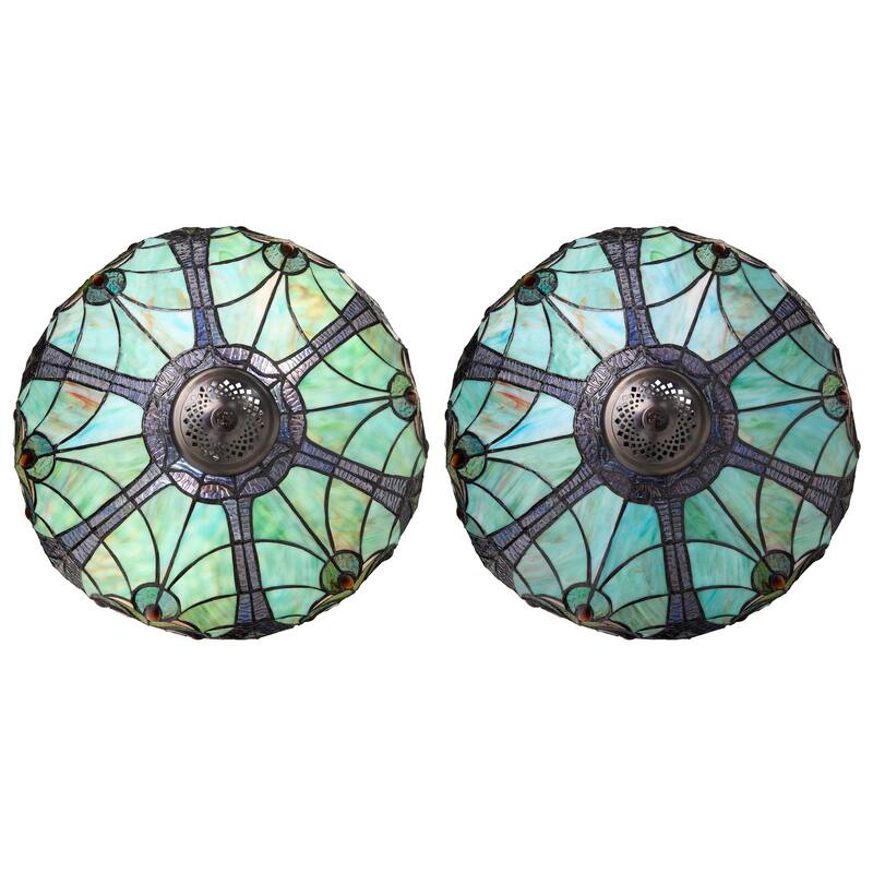 Halston River of Goods Double Lit Stained Glass 24.5-Inch Table Lamp - 18" X 18" X 24.5"