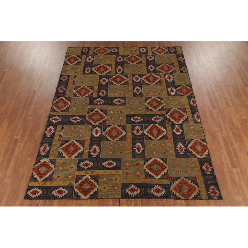 Kilim Oriental Area Rug Flatweave Sotuhwestern Wool Carpet - 7'6"x 10'1"
