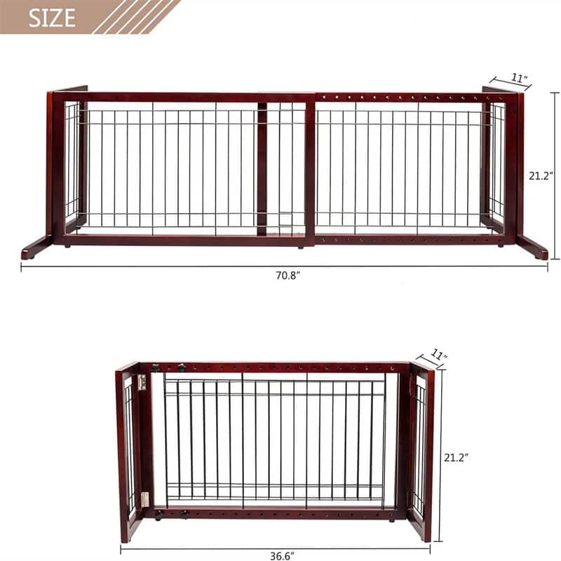 Bonnlo 4 Panels Adjustable Pine Pet Gate Coffee - N/A