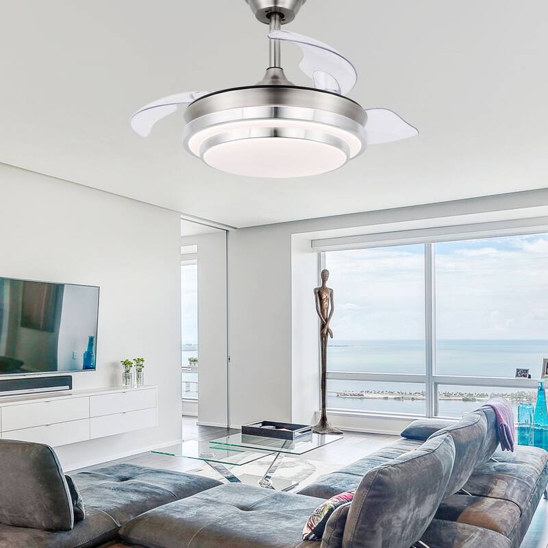 Oaks Aura Modern 36in. LED Light Memory Retractable Ceiling Fan with Light, 6-Speed,Dc Motor Technology, Remote Control